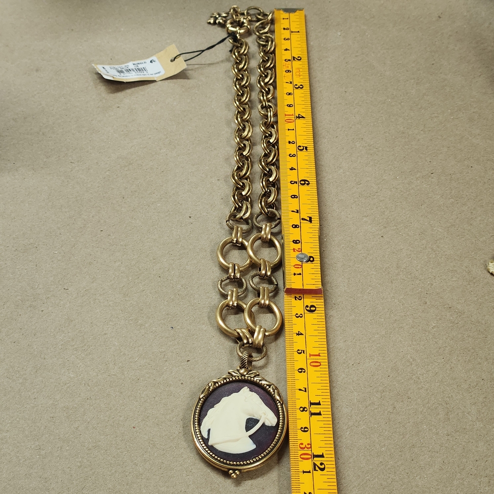 Patricia Nash Gold Tone Horse Cameo Necklace Chain Link Equestrian NWT New - Picture 11 of 14